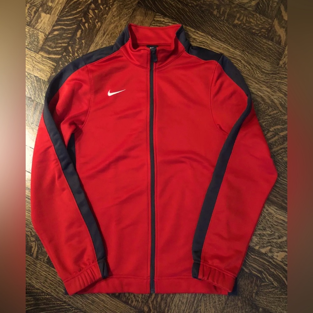 NIKE MEN’S Dri Fit Zip Up Track Jacket Red With Gray Stripe Size S